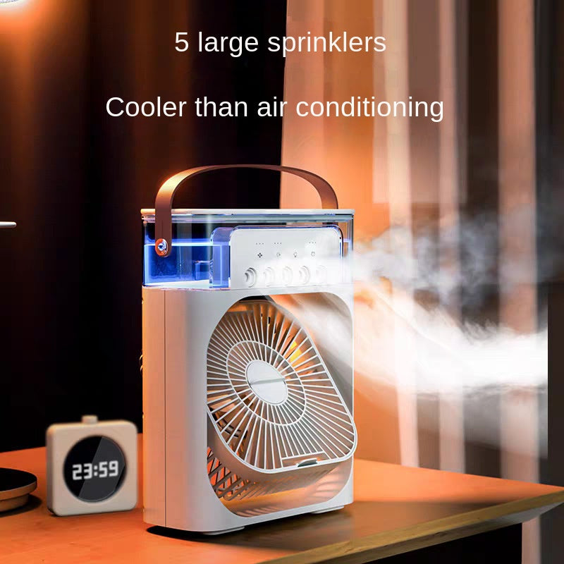 Five-Hole Mist Fan, Multi-Functional Household Office Desktop Humidifier, Cooling Fan with Light, Plug-in Humidifier