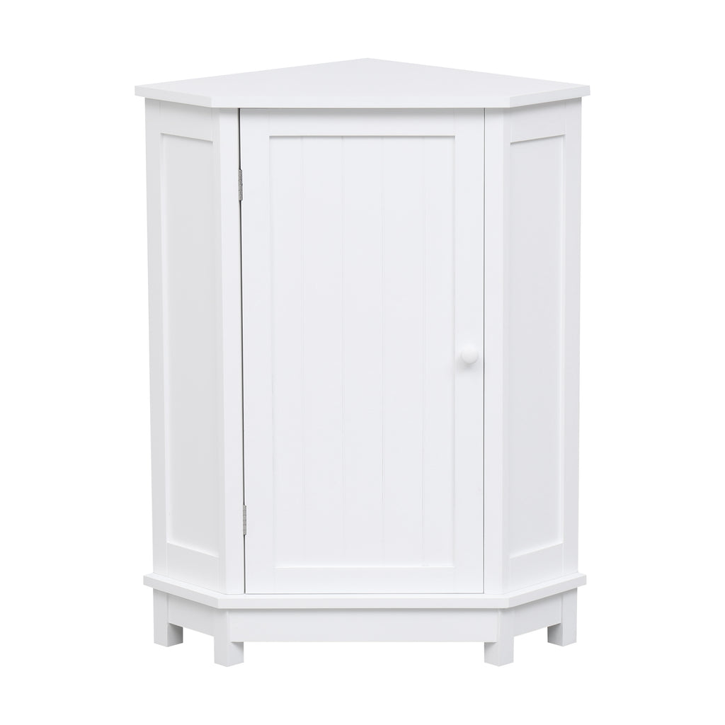 White Bathroom Cabinet Triangle Corner Storage Cabinet with Adjustable Shelf Modern Style MDF Board